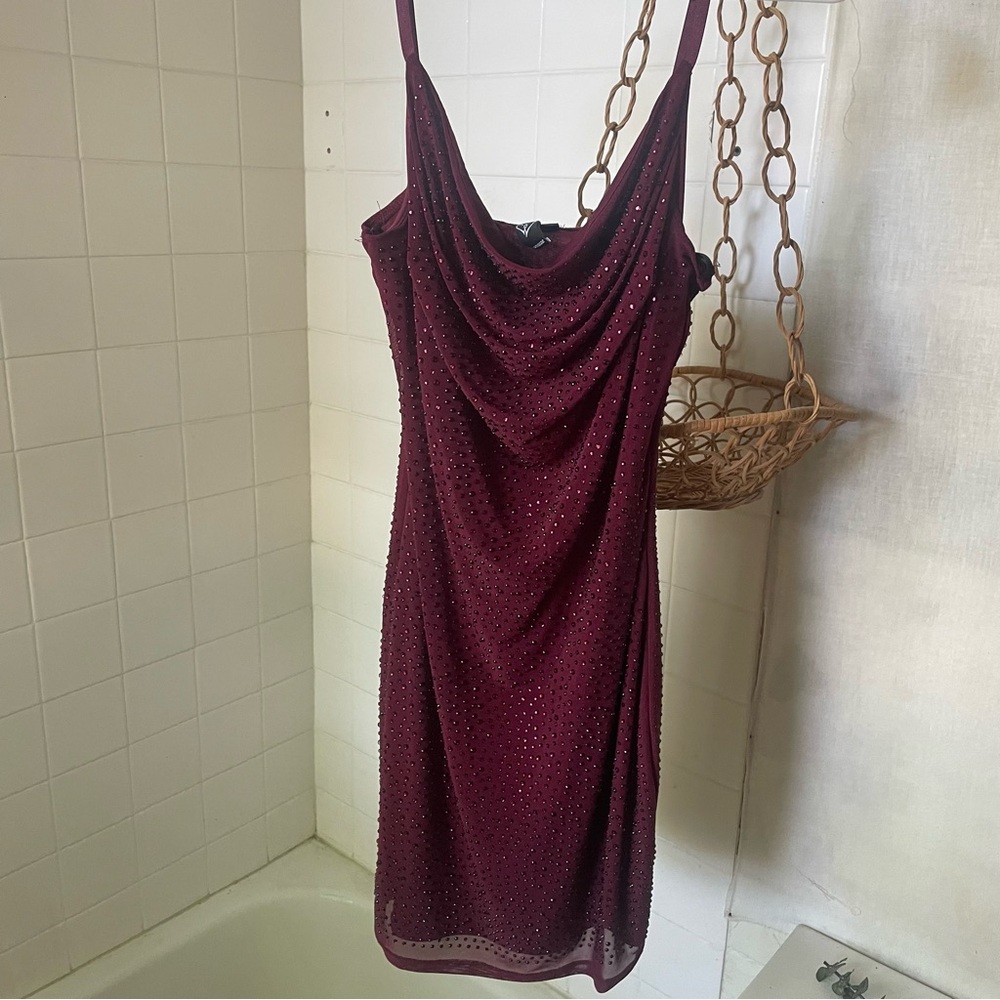 Burgundy rhinestone mini dress